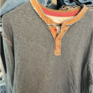 Mens XL Henley. Long sleeve. Carbon 2 Cobalt.